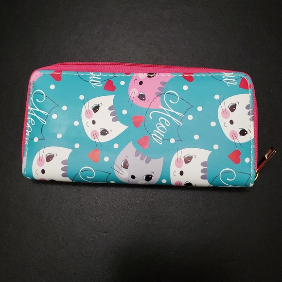 Meow! Blue and pink kitty cat wallet - Picture 2 of 7